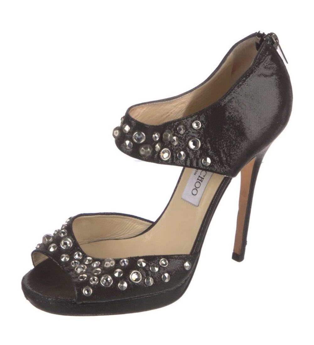 Jimmy Choo Black Studded Leather Bonnie Back Zip Platform Sandals Size EU 39.5